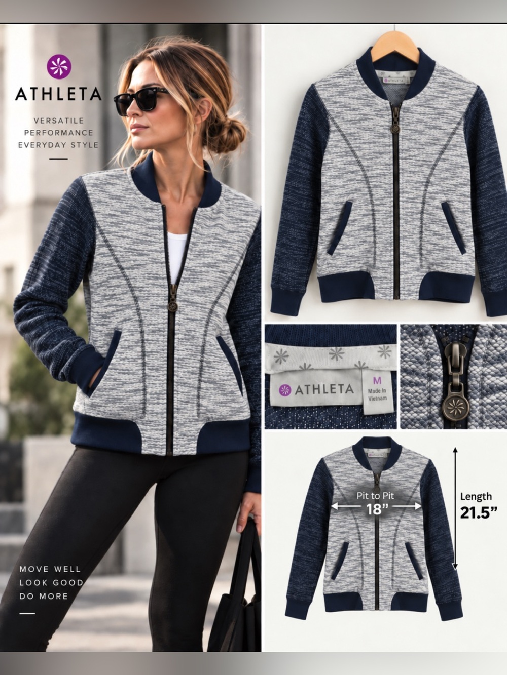 Athleta Bombastic Slub Knit Full Zip Bomber Jacket | Medium (Runs Small)